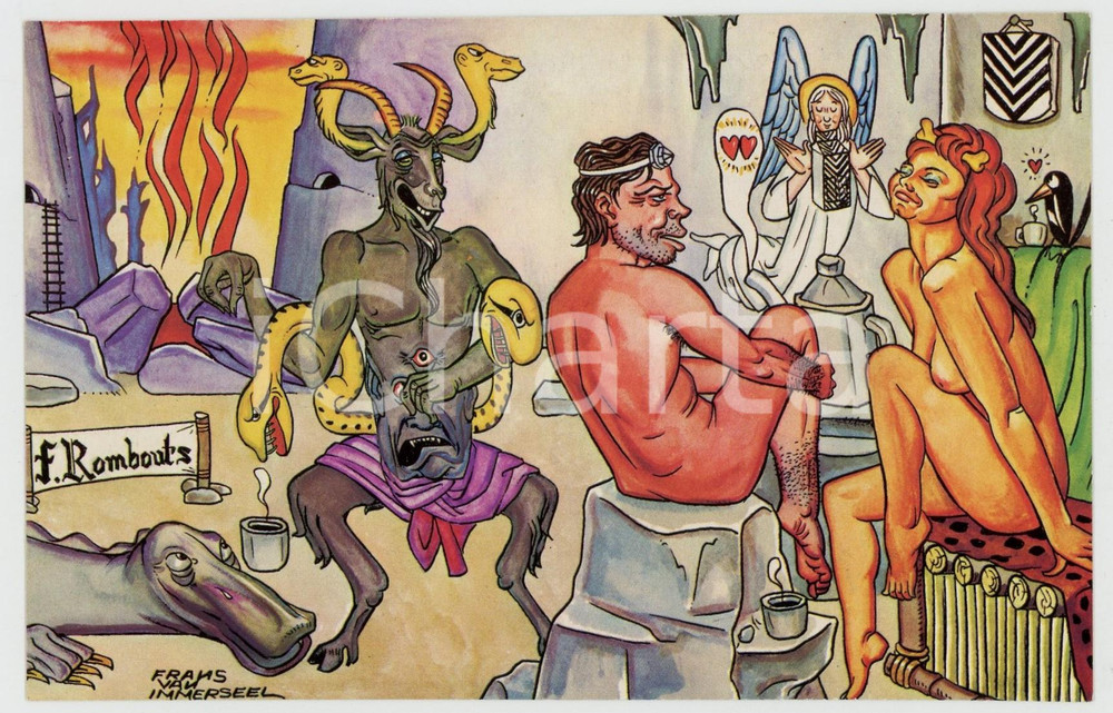 1970 ca BELGIUM Artist Frans VAN IMMERSEEL - Devils - Postcard café ROMBOUTS  Cartolina postale illustrata, non viaggiata.CONDIZIONI: GFORMATO: FP     originale e autentica 1