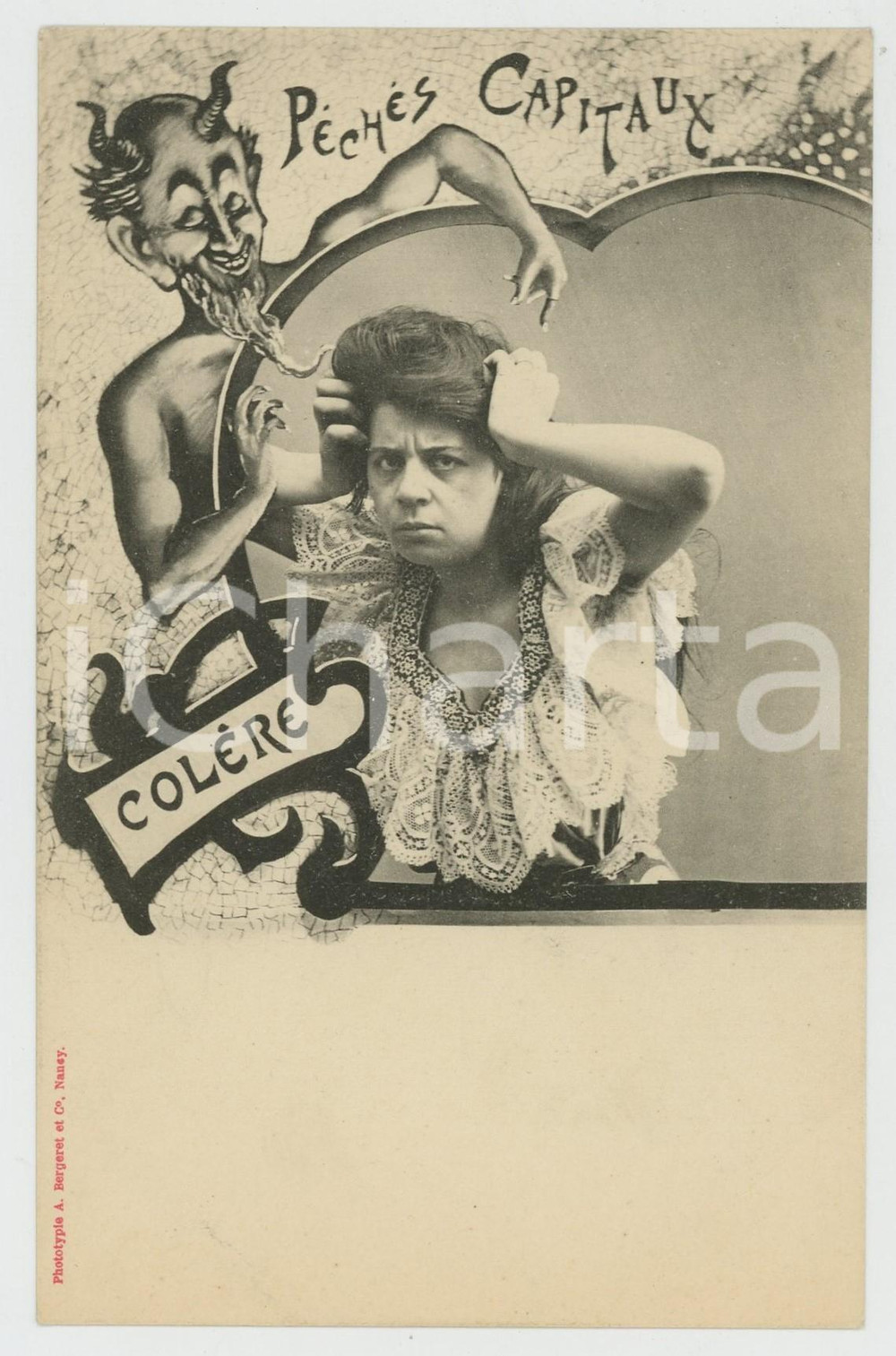 1900 ca FRANCE - Péchés Capitaux -  Colère - Postcard CPA A. Bergeret Cartolina postale originale d'epoca, non viaggiata.EDITORE: A. Bergeret - Nancy GOOD/buono  Formato: 9x14 cm originale e autentica 1