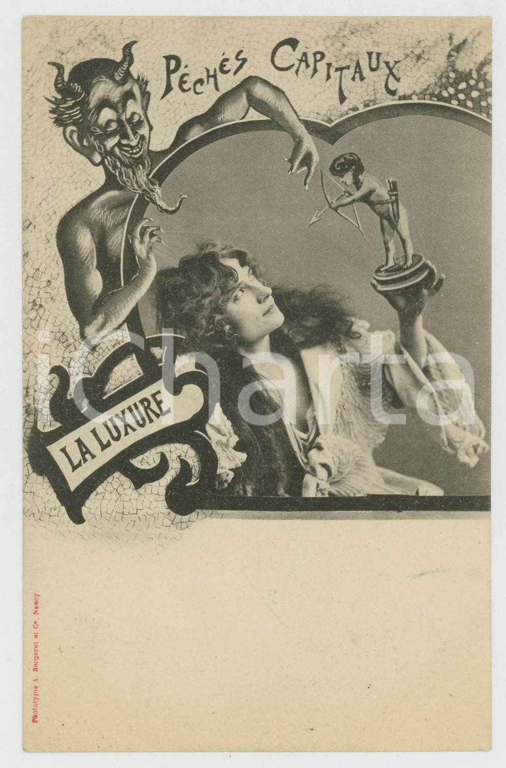 1900 ca FRANCE - PÃ©chÃ©s Capitaux - Luxure - Postcard CPA A. Bergeret Cartolina postale originale d'epoca, non viaggiata.EDITORE: A. Bergeret - Nancy GOOD/buono  Formato: 9x14 cm originale e autentica 1