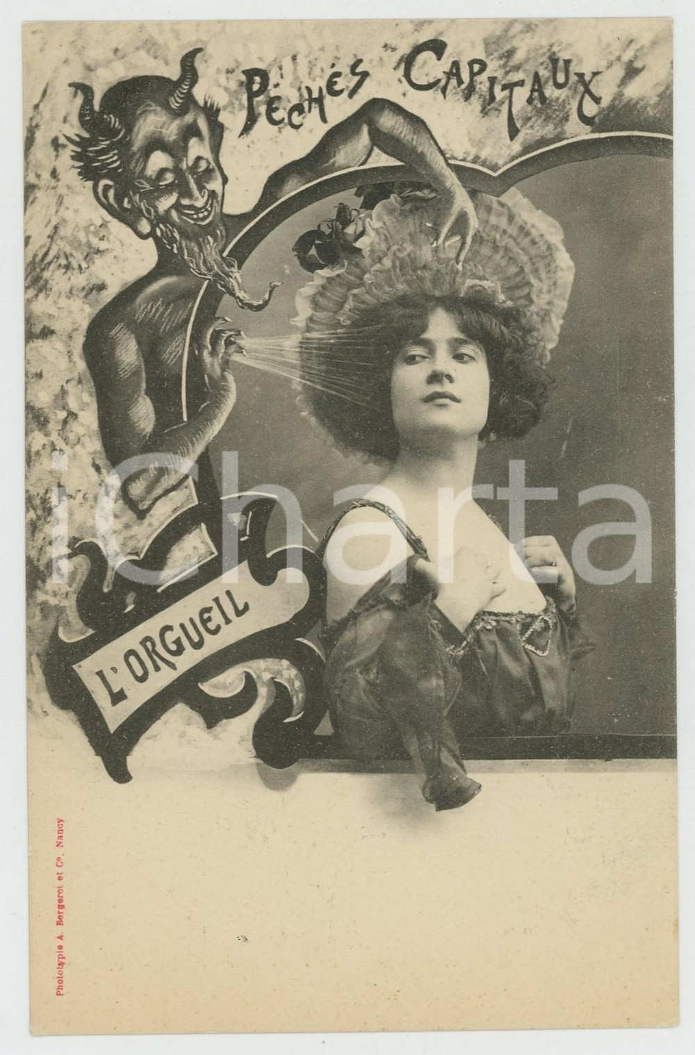 1900 ca FRANCE - Péchés Capitaux -  L'orgueil - Postcard CPA A. Bergeret Cartolina postale originale d'epoca, non viaggiata.EDITORE: A. Bergeret - Nancy GOOD/buono  Formato: 9x14 cm originale e autentica 1