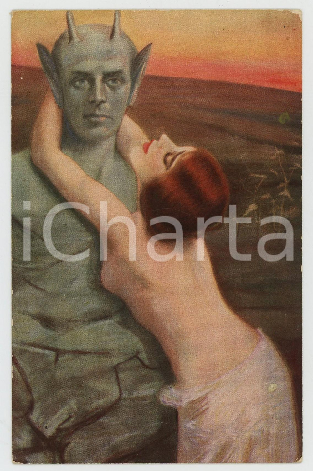 1920 ca POLAND Artist M. NOWICKA Kult Szatana - Devil and nude woman *Postcard  Cartolina postale illustrata, non viaggiata.CONDIZIONI: F (residuo solido centrale)FORMATO: FP     originale e autentica 1