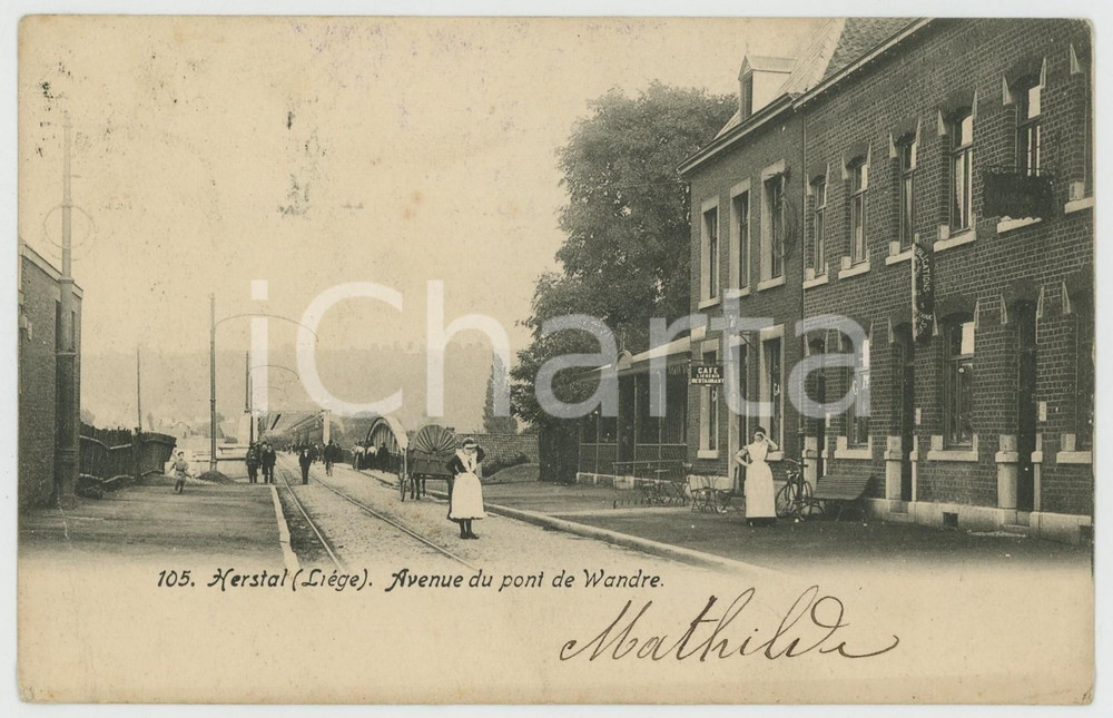 1903 HERSTAL (BELGIQUE) Avenue du pont de Wandre - Carte postale FP VG  Cartolina postale d'epoca, viaggiata ma con affrancatura rimossa.CONDIZIONI: POOR (piegature all'angolo superiore sinistro, smussature agli angoli, bruniture diffuse)FORMATO: FP    originale e autentica 1