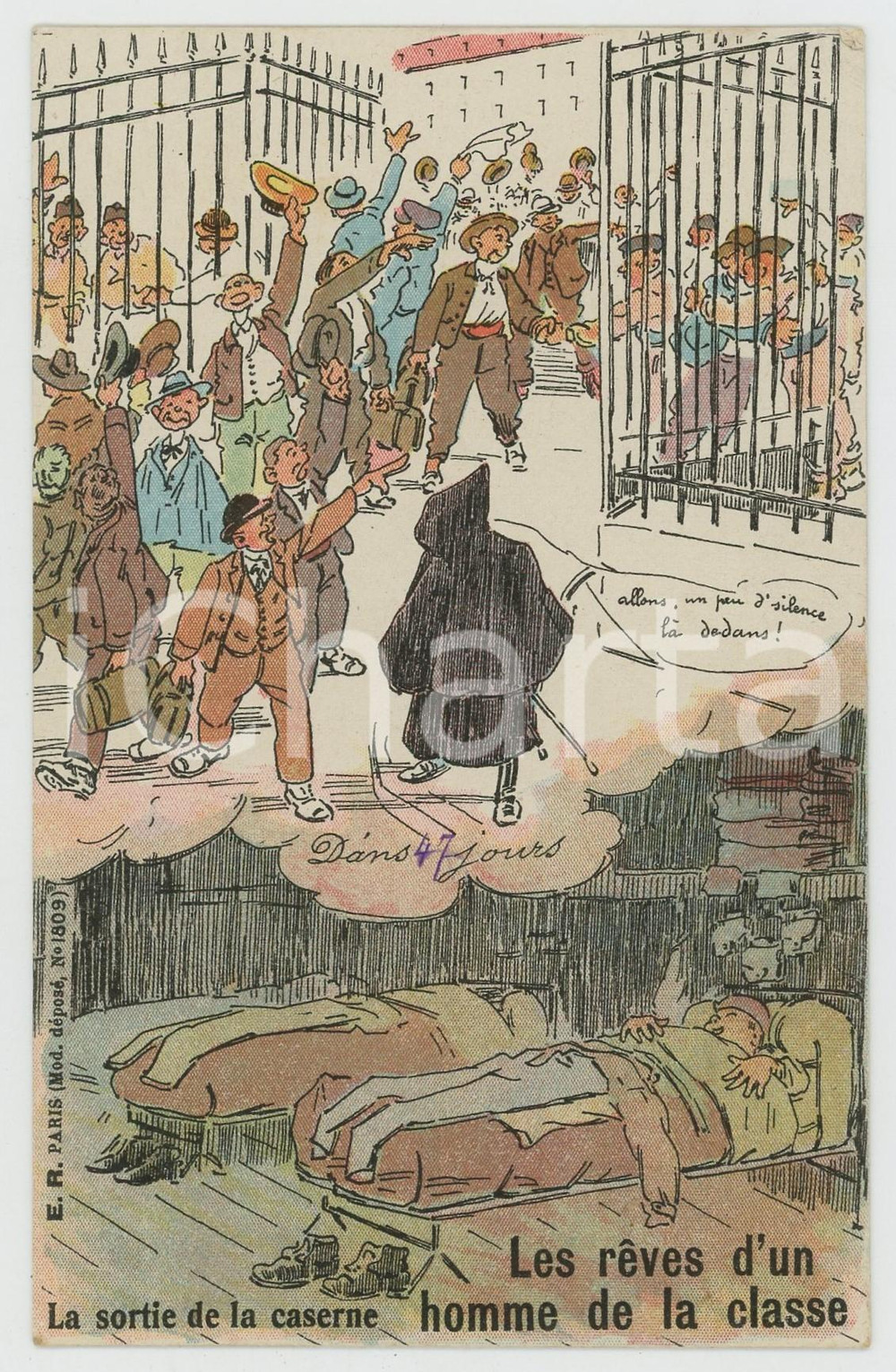 1910 ca FRANCE - CASERNE - Les rêves d'un homme de la classe - Carte postale  Cartolina postale d'epoca, scritta ma non viaggiata. GOOD/buono  Formato: 9x14 cm originale e autentica 1