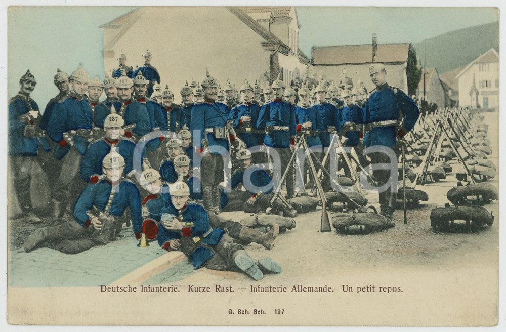 1915 ca WW1 Deutsche Infanterie - Kurze Rast - 137 Rgt.  *Postcard Cartolina postale d'epoca, non viaggiata. GOOD/buono  Formato: 14x9 cm originale e autentica 1