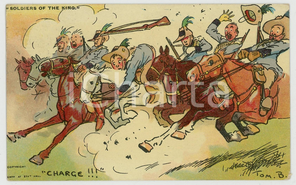 1910 Artist Tom BROWNE - Soldiers of the King - Charge!!! *Comic Postcard  Cartolina postale d'epoca, viaggiata. FAIR/discreto smussature angolari Formato: 14x9 cm originale e autentica 1