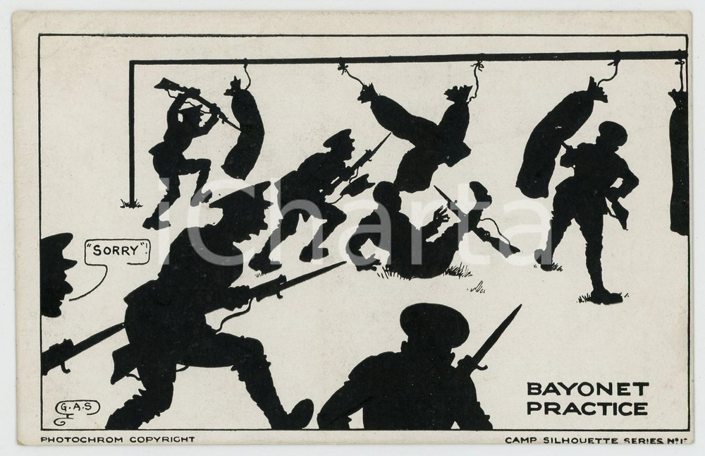 1915 ca WWI ENGLAND Bayonet practice - Camp Silhouette Series *Postcard  Cartolina postale d'epoca, non viaggiata. GOOD/buono  Formato: 14x9 cm originale e autentica 1