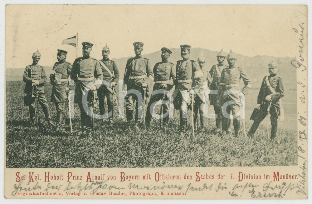 1901 GERMANY MANOVER Prinz Arnulf VON BAYERN mit offizieren des stabes Postcard Cartolina postale d'epoca, viaggiata FAIR/discreto Lievi smussature agli angoli Formato: FP originale e autentica 1