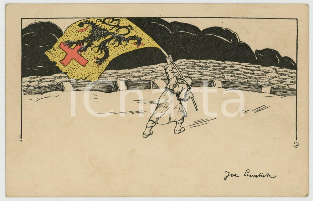 1916 WW1 - NETHERLANDS Soldier with flag of FLANDERS Postcard FP NV Cartolina postale d'epoca, NON viaggiata FAIR/discreto Lievi smussature agli angoli Formato: FP originale e autentica 1