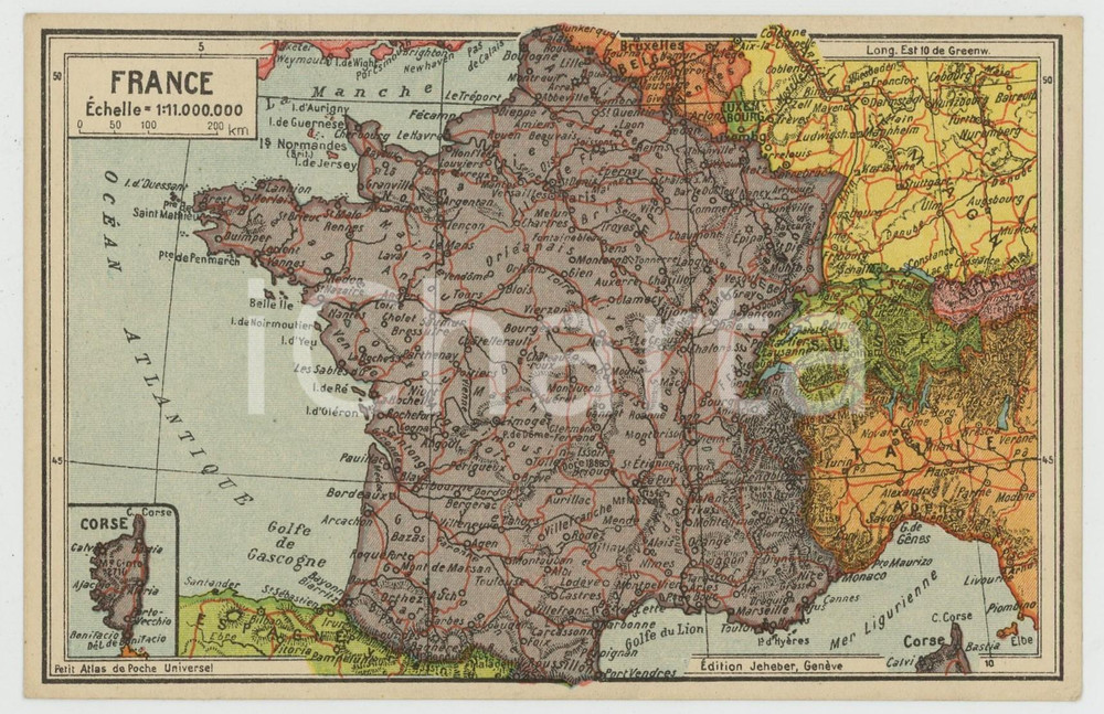 1920 ca FRANCE Petit atlas de poche universel - Edition JEHEBER Genève Postcard Cartolina postale d'epoca, non viaggiata FAIR/discreto Lievi smussature agli angoli Formato: FP originale e autentica 1