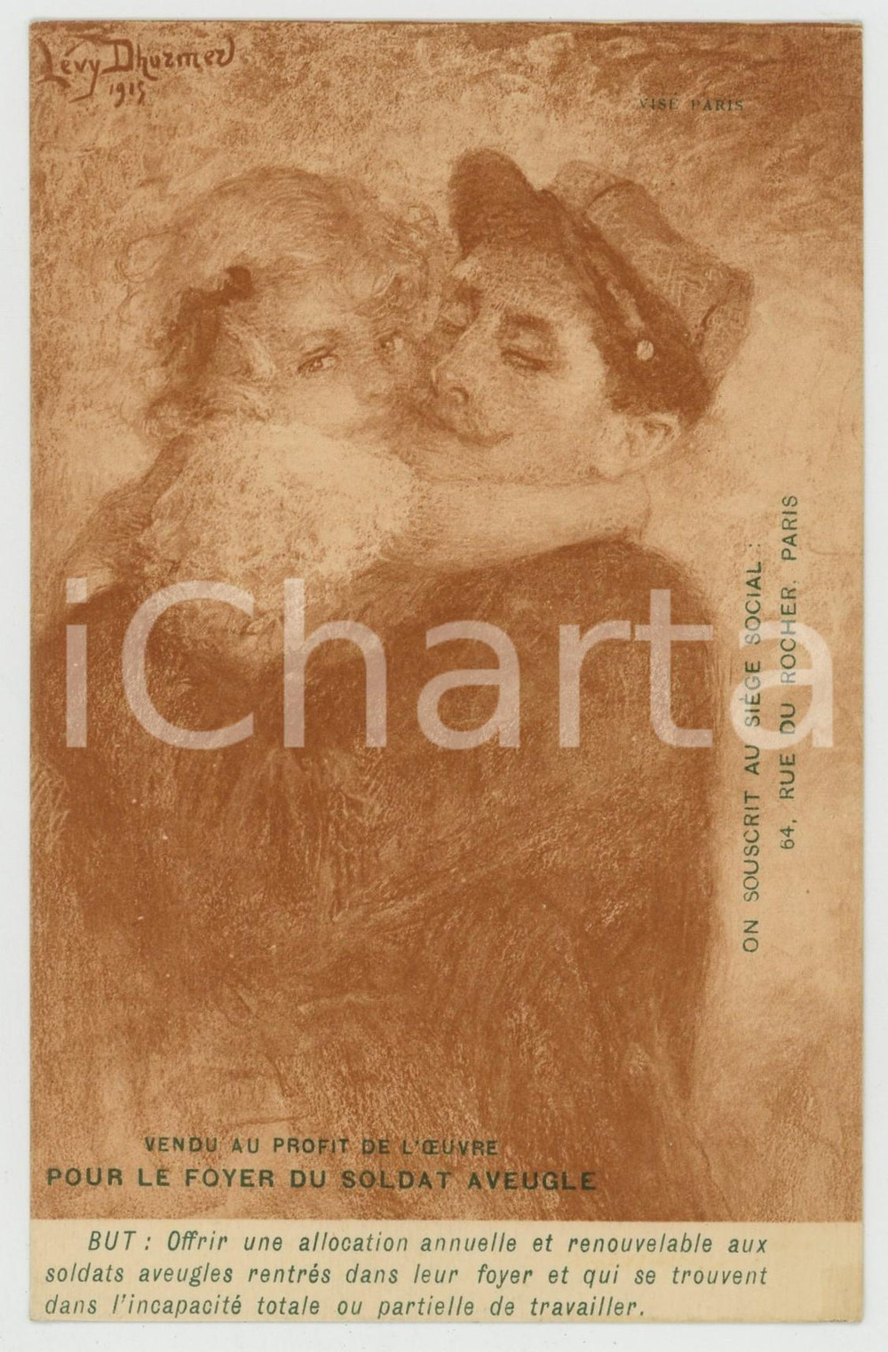 1917 WW1 Artist Lucien LÉVY-DHURMER Foyer du soldat aveugle - Carte postale FP  Cartolina postale d'epoca, non viaggiata ma con nota manoscritta al verso. FAIR/discreto Lievi smussature agli angoli Formato: FP originale e autentica 1