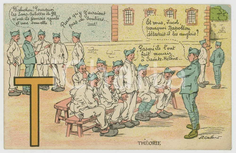1935 ALPHABET Letter T - Théorie - Soldiers ILLUSTRATED Postcard FP NV  Cartolina postale d'epoca, non viaggiata ma con nota manoscritta al verso. FAIR/discreto Lievi smussature agli angoli, piegatura all'angolo superiore sinistro Formato: FP originale e autentica 1