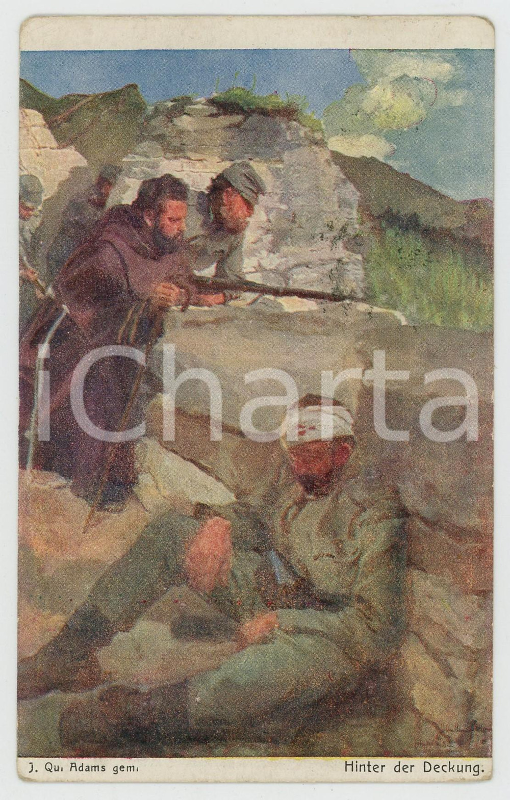 1917 WW1 - ROTES KREUZ Hinter der deckung - Kriegsfursorgeamt - Postcard FP  Cartolina postale d'epoca, viaggiata. FAIR/discreto Lievi smussature agli angoli, abrasione al verso causata dalla rimozione dell'affrancatura Formato: FP originale e autentica 1