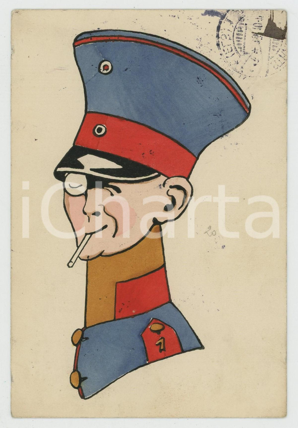 Cartolina originale da collezione 1913 ARMÃ‰E FRANÃ‡AISE  SATIRE ArmÃ©e franÃ§aise  Officier avec monocle  Postcard 1