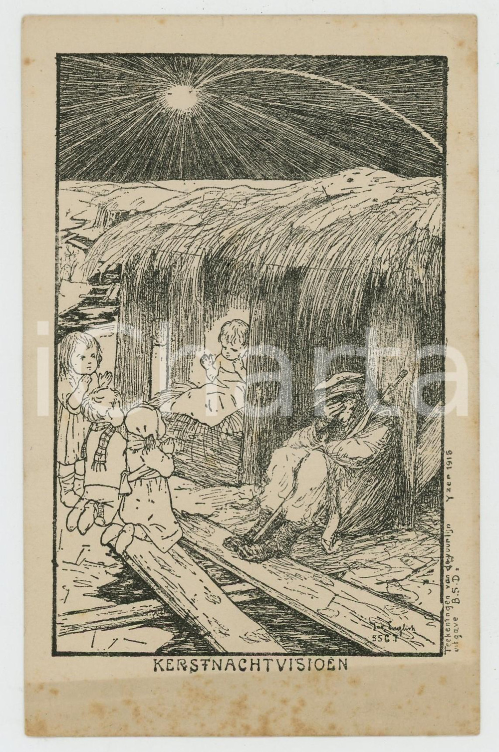 1915 ca WW1 - CHRISTMAS Kerstnachtvisioen ILLUSTRATED Postcard FP NV  Cartolina postale d'epoca, non viaggiata. FAIR/discreto Lievi smussature agli angoli Formato: FP originale e autentica 1