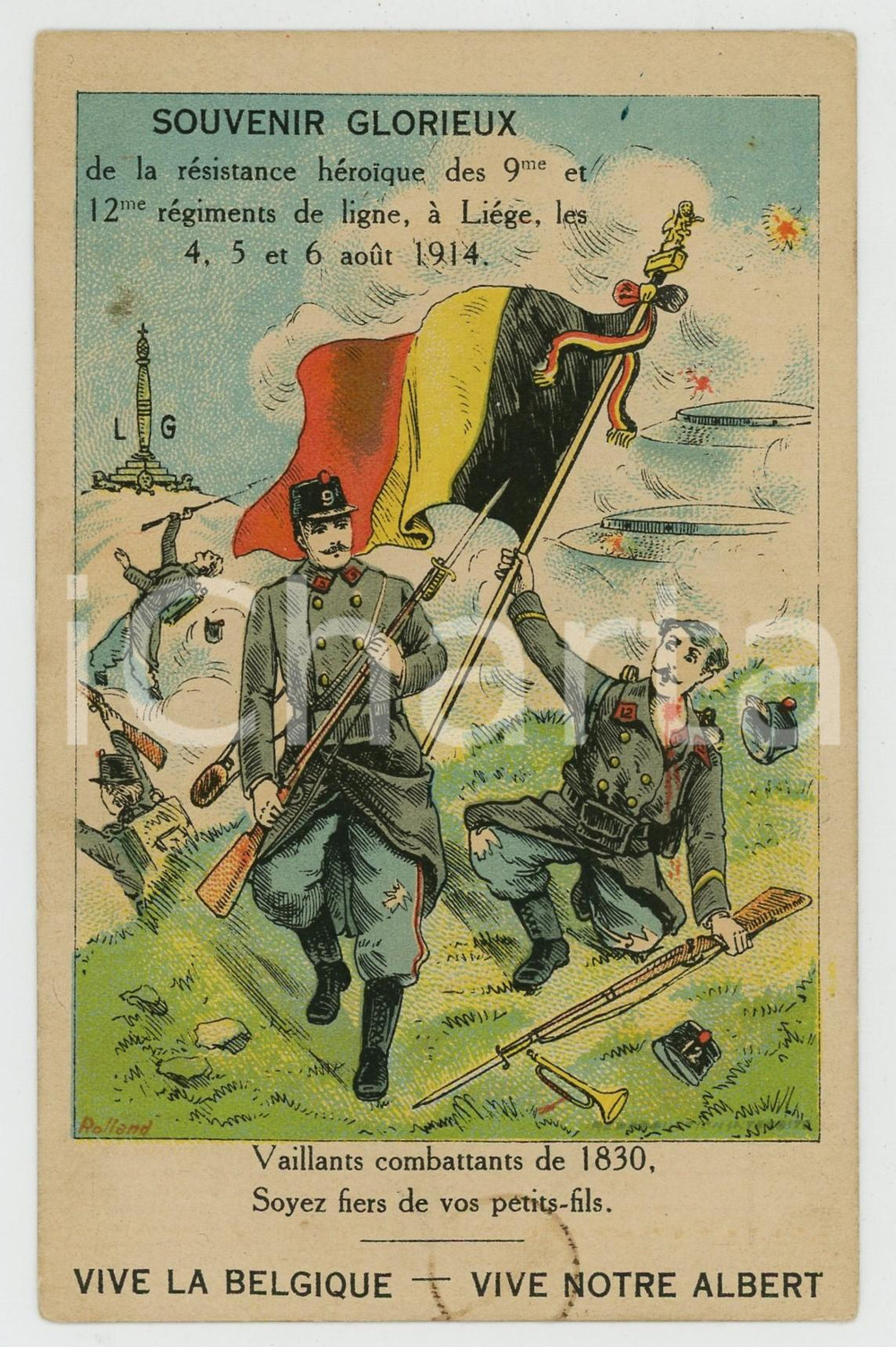 1914 BELGIQUE Artist ROLLAND Vaillants combattants de 1830 - Carte postale FP  Cartolina postale d'epoca, non viaggiata. FAIR/discreto Lievi smussature agli angoli Formato: FP originale e autentica 1