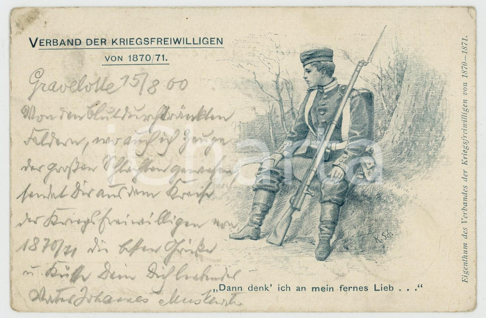 1900 DEUTSCHLAND Verband der kriegsfreiwilligen - Mein fernes Lieb - Postcard FP  Cartolina postale d'epoca, viaggiata. POOR/danneggiato Lievi smussature e piegature agli angoli, piegatura al margine sinistro, carta lenta Formato: FP originale e autentica 1