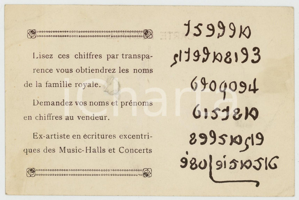 1920 FRANCE Chiffres en transparence - Famille royale - Carte postale devinette  Cartolina postale d'epoca, non viaggiata. POOR/danneggiato sbrecciatura centrale Formato: 14x9 cm originale e autentica 1