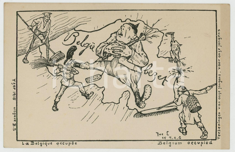 1915 ca WW1 - HUMOUR Belgique Occupée - Carte postale ILLUSTRÉE FP NV  Cartolina postale d'epoca, non viaggiata. FAIR/discreto Lievi smussature agli angoli Formato: FP originale e autentica 1