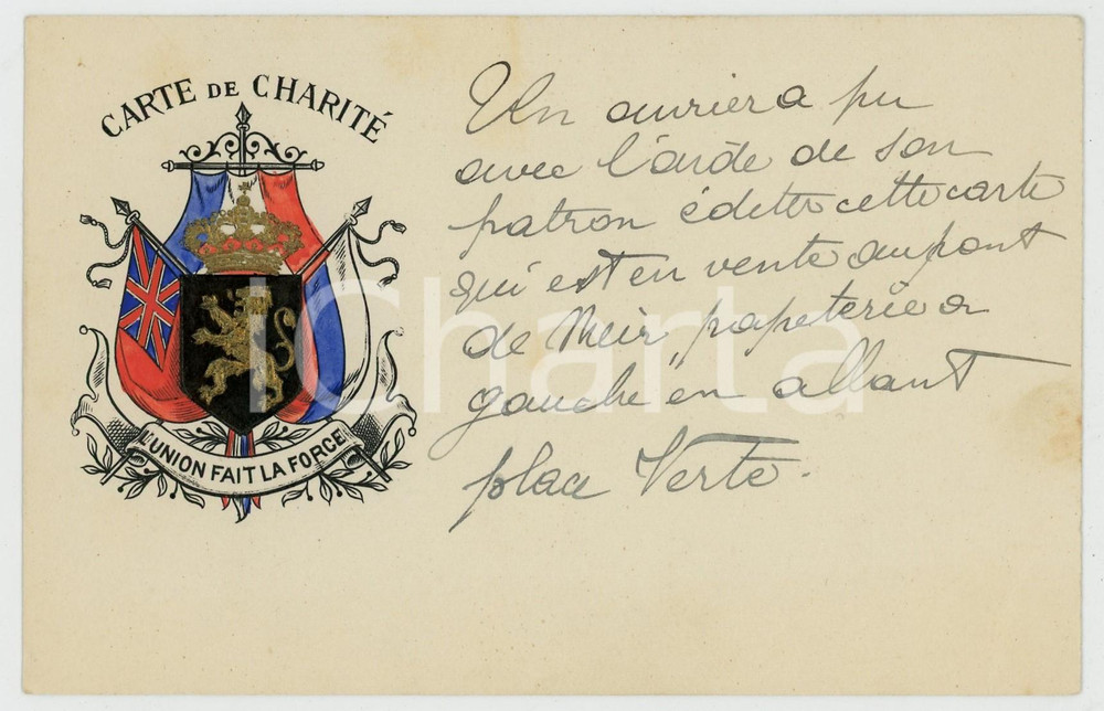 1900 ca FRANCE L'union fait la force - Carte de charité - Carte postale FP NV  Cartolina d'epoca, non viaggiata ma con nota manoscritta. FAIR/discreto Lievi smussature agli angoli Formato: FP originale e autentica 1