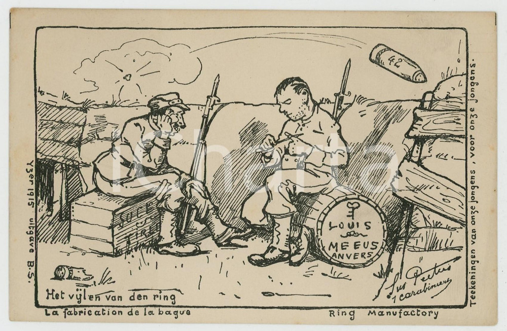 1915 ca WW1 - HUMOUR La fabrication de la bague - Carte postale ILLUSTRÉE FP NV  Cartolina postale d'epoca, non viaggiata. FAIR/discreto Lievi smussature agli angoli Formato: FP originale e autentica 1