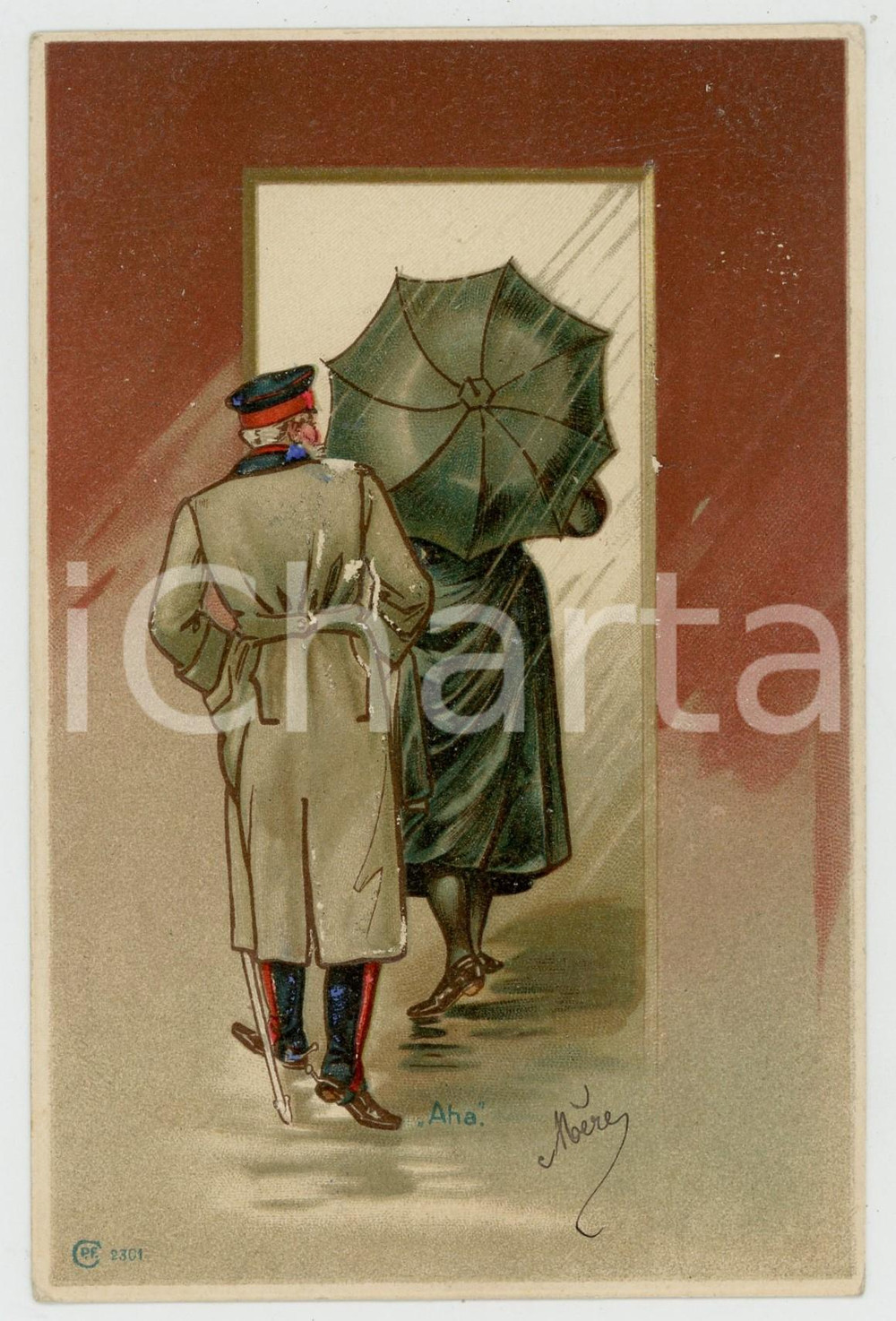 1900 ca HUMOUR A colonel and a sexy priest - Sequential postcard 2 of 3 Cartolina postale d'epoca, non viaggiata. POOR/danneggiato Lievi smussature agli angoli, macchia di inchiostro blu al recto Formato: FP originale e autentica 1