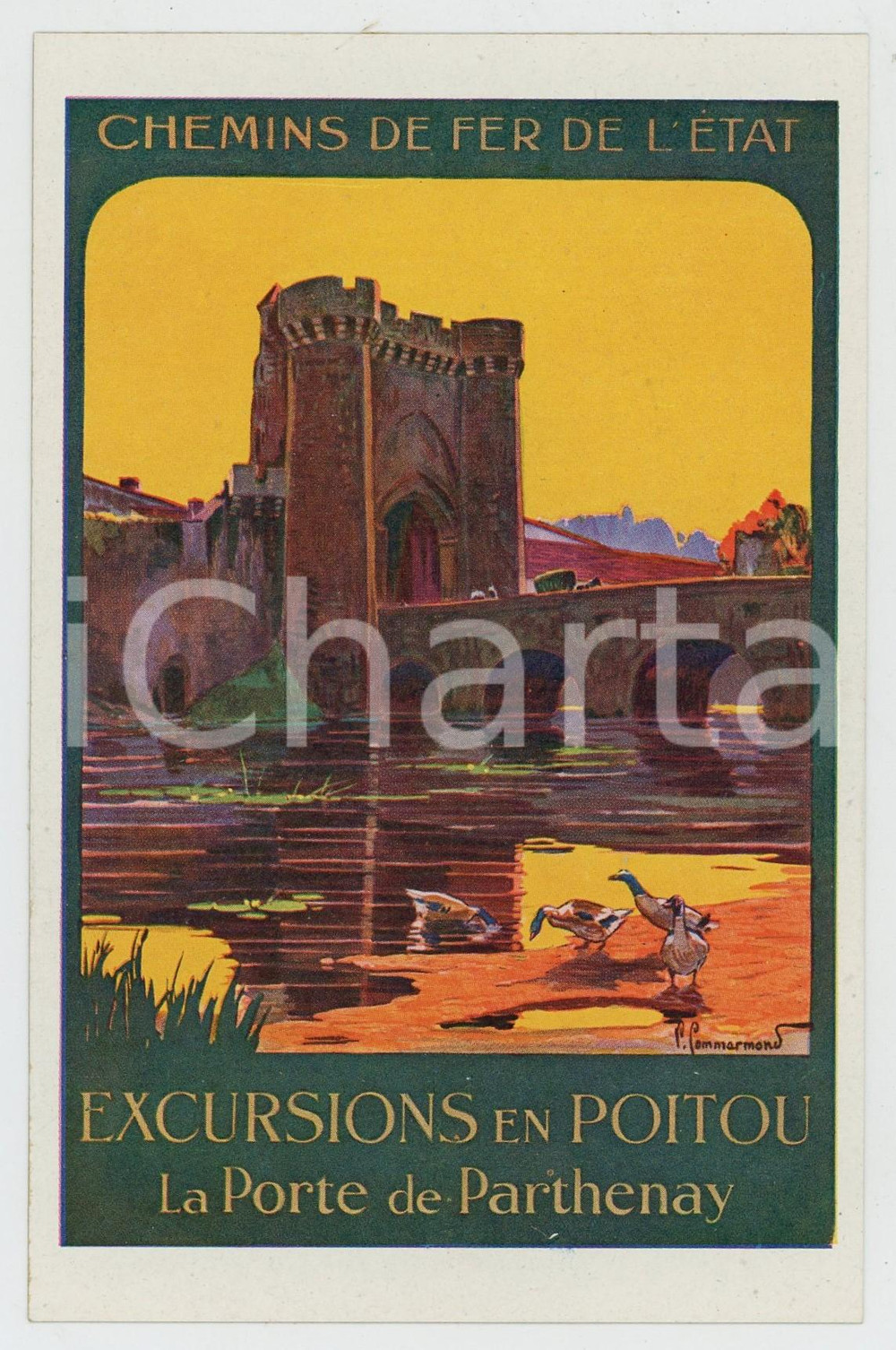 Cartolina originale da collezione 1910 ca CHEMIN DE FER DE L Ã‰TAT Excursions en POITOU Porte de Parthenay Postcard 1