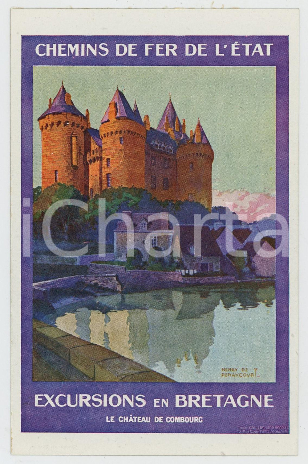 Cartolina originale da collezione 1910 CHEMIN DE FER DE L Ã‰TAT Excursions en BRETAGNE Chateau de Combourg Postcard 1