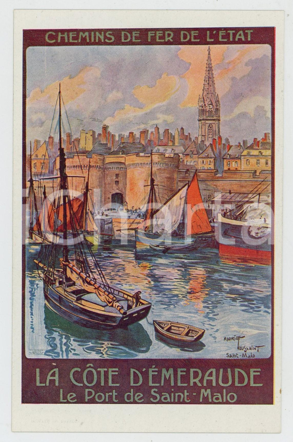 Cartolina originale da collezione 1910 ca CHEMIN DE FER DE L Ã‰TAT CÃ´te d Ã‰meraude  Porte de SAINTMALO Postcard 1