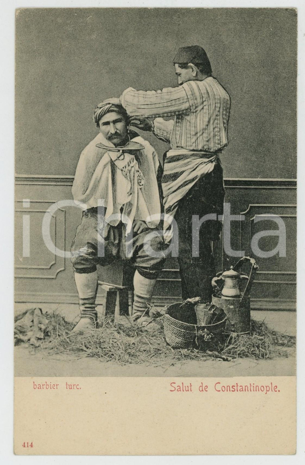 1900 ca CONSTANTINOPLE - METIERS - Barbier turc - Carte postale ancienne  Cartolina postale d'epoca, non viaggiata.CONDIZIONI: G FORMATO: FP    originale e autentica 1