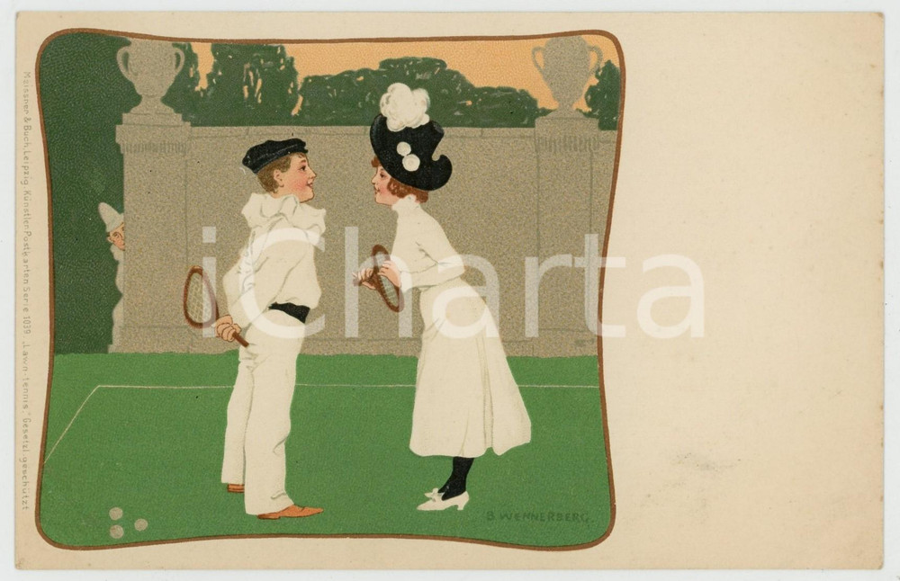 1900 ca Artist Brynolf WENNERBERG Tennis player ILLUSTRATED Postcard FP NV  Cartolina postale d'epoca, viaggiata. FAIR/discreto Lievi smussature agli angoli Formato: FP originale e autentica 1