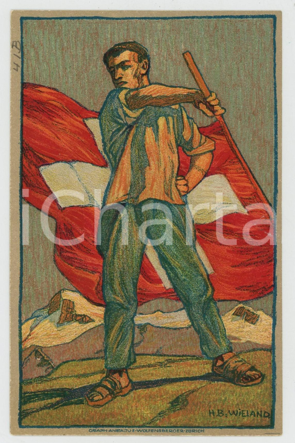 1912 SWITZERLAND - BUNDESFEIER Artist H.B. WIELAND Schweiz Rote Kreuz - Postcard  Cartolina postale d'epoca, non viaggiata. FAIR/discreto Lievi smussature agli angoli, mancanza all'angolo inferiore destro Formato: FP originale e autentica 1