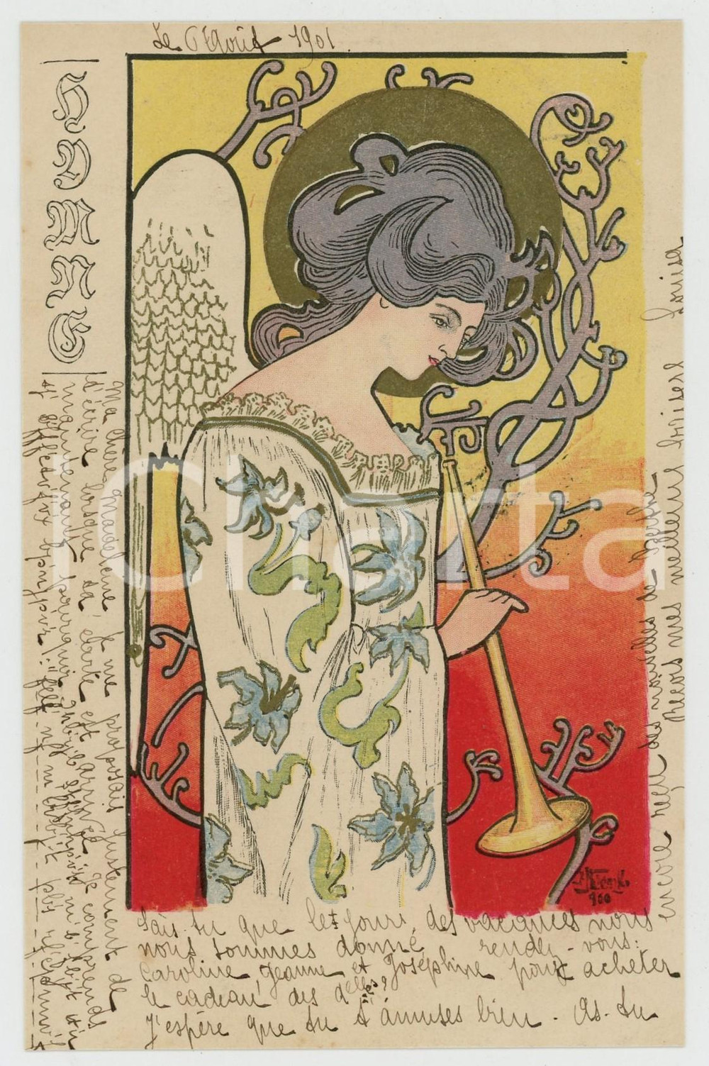 1901 ART NOUVEAU Artist Angel KIESZKOW - Hymns - RARE postcard  Pregevole cartolina postale d'epoca, illustrata, viaggiata.CONDIZIONI: GFORMATO: FP    originale e autentica 1