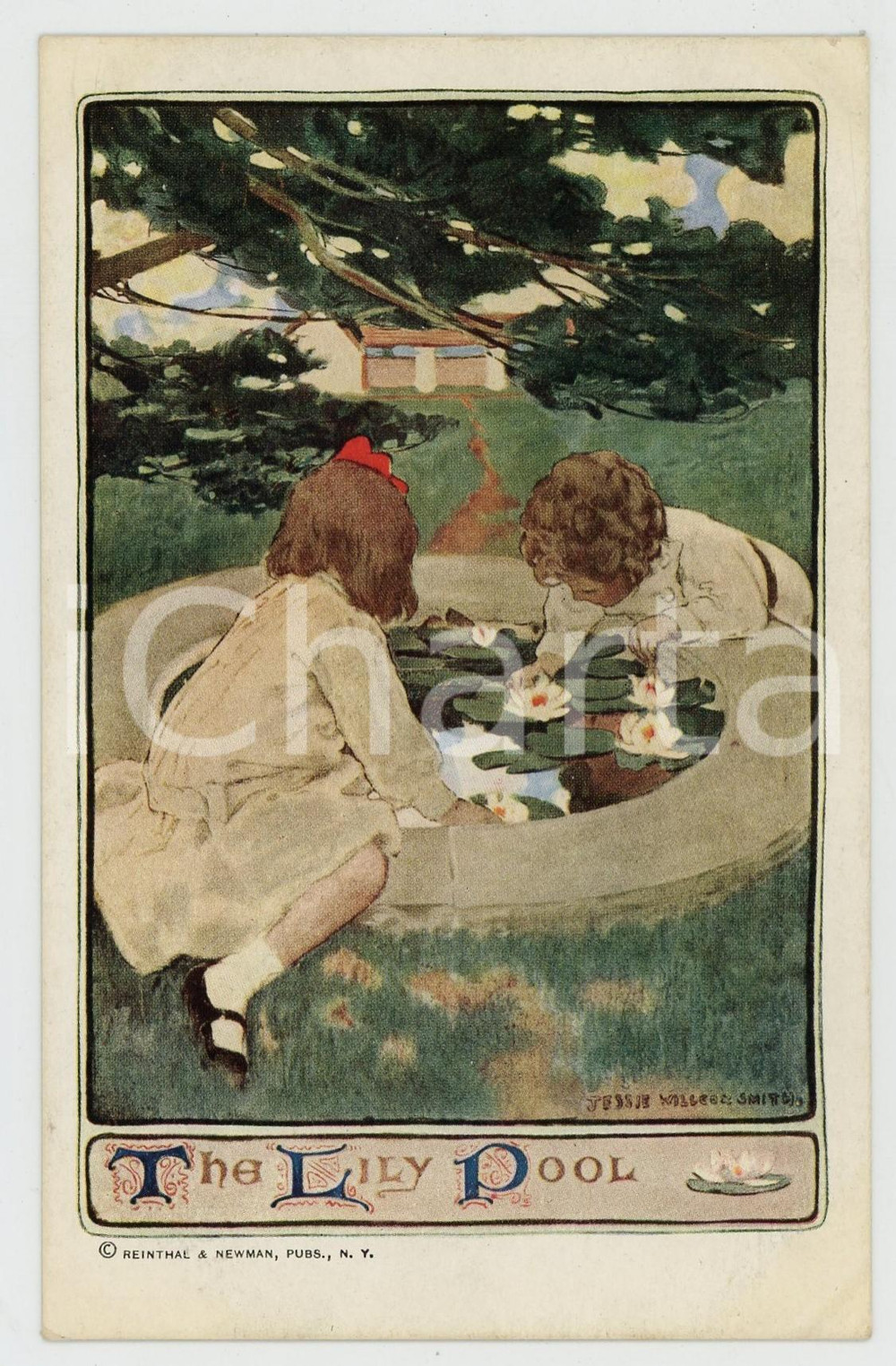 1910 ca Artist Jesse WILLCOX SMITH The lily pool - Illustrated Postcard FP NV  Cartolina postale d'epoca, non viaggiata.CONDIZIONI: GOODFORMATO: FP    originale e autentica 1