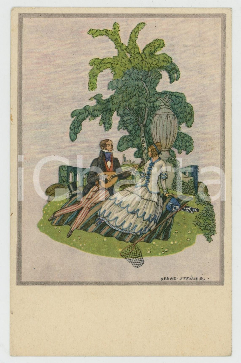 1924 ART DECO - LOVERS Serenade - Artist Bernd STEINER - ILLUSTRATED Postcard  Cartolina postale d'epoca, viaggiata.CONDIZIONI: FAIR (lievi smussature agli angoli)FORMATO: FP    originale e autentica 1