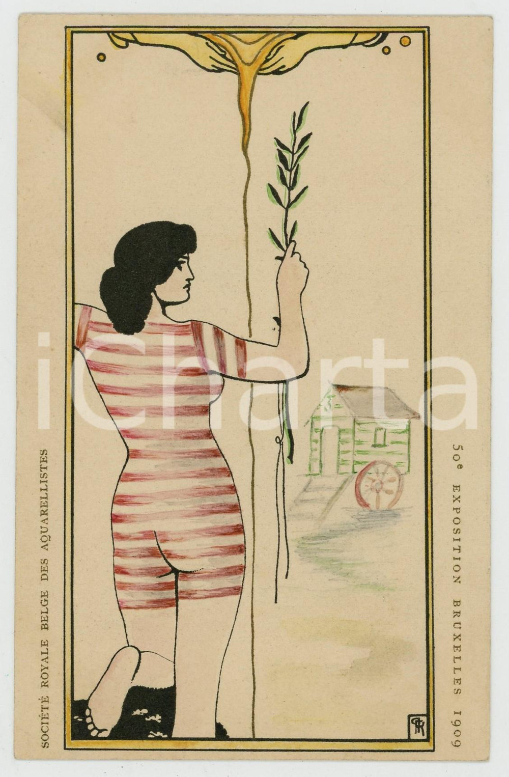 1909 50e Exposition BRUXELLES - Société des Aquarellistes - Carte postale  Cartolina postale d'epoca, non viaggiata.CONDIZIONI: G (minima piegatura all'angolo superiore sinistro)FORMATO: FP    originale e autentica 1
