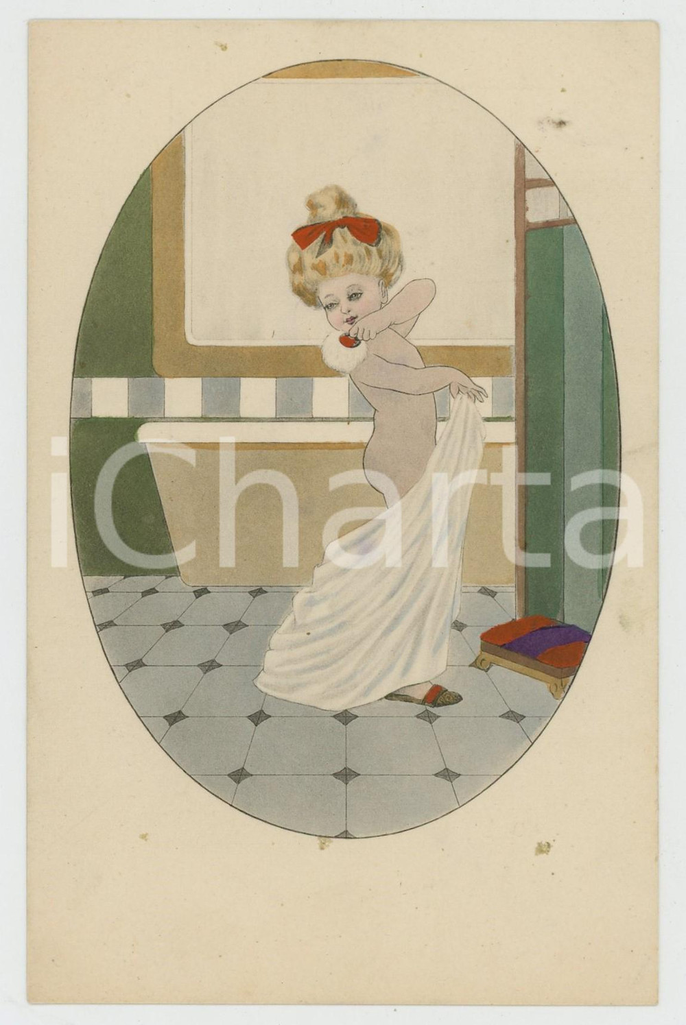 1920 ca Baby girl after a bathing - Old postcard STENCIL-COLOURED  Cartolina postale d'epoca, viaggiata.CONDIZIONI: GFORMATO: FP    originale e autentica 1