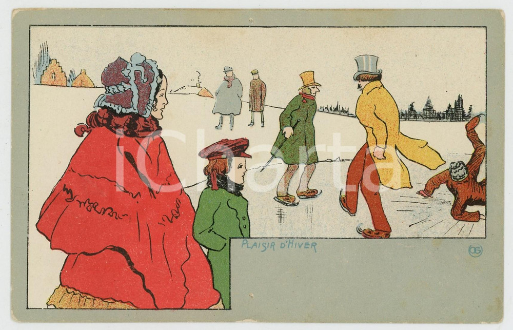 1910 ca BELGIQUE Artiste OG - Plaisir d'hiver - Patinage - Carte postale  Cartolina postale d'epoca, non viaggiata.CONDIZIONI: F (piccoli fori di affissione ai lati superiore e inferiore; minime smussature angolari)FORMATO: FP    originale e autentica 1