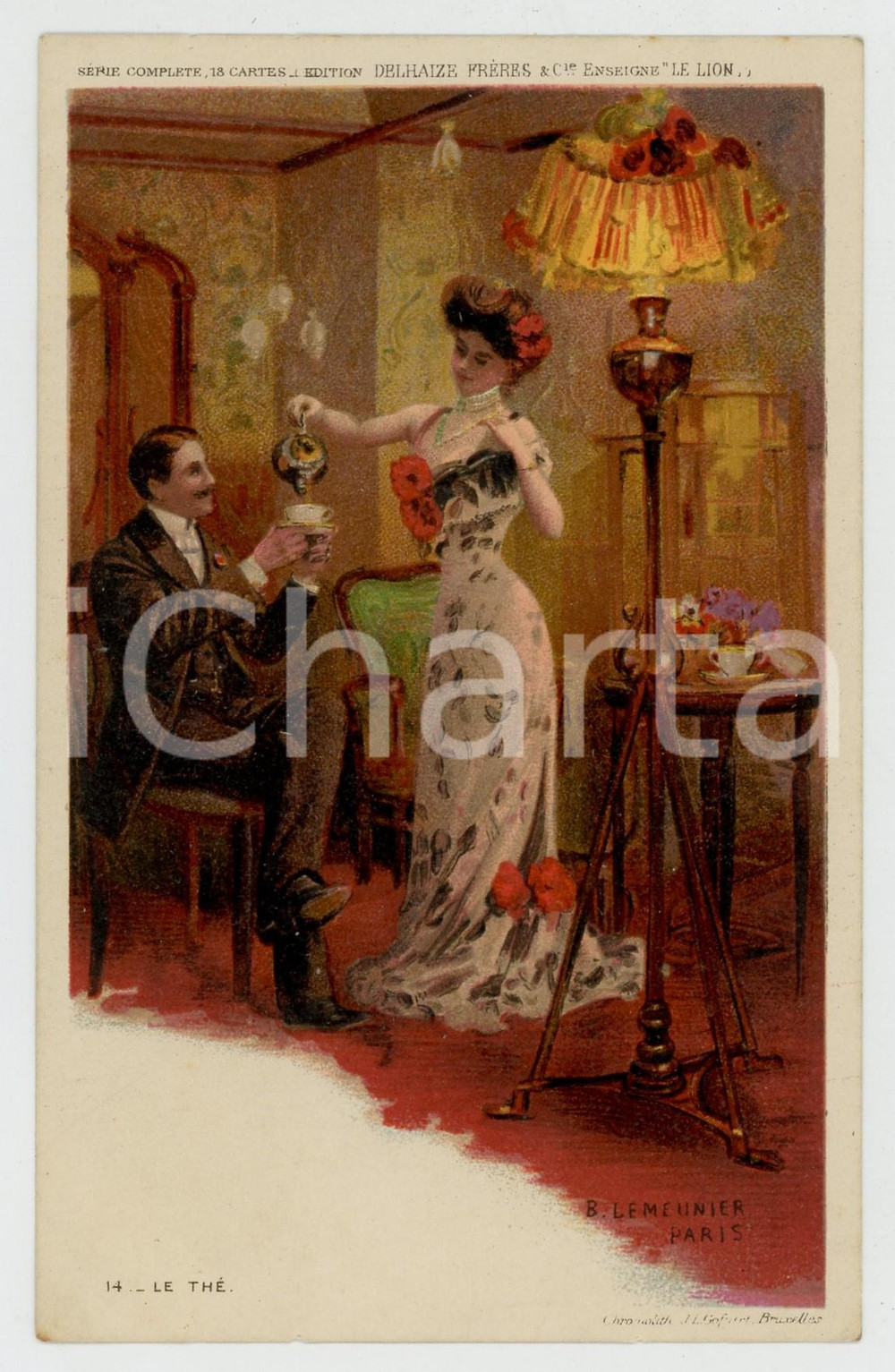 1910 ca Artist Basile LEMEUNIER - DELHAIZE Frères - Le the *Postcard n°14  Cartolina postale d'epoca, non viaggiata.CONDIZIONI: F (piccole pieghe angolari e al lato inferiore)FORMATO: FP    originale e autentica 1