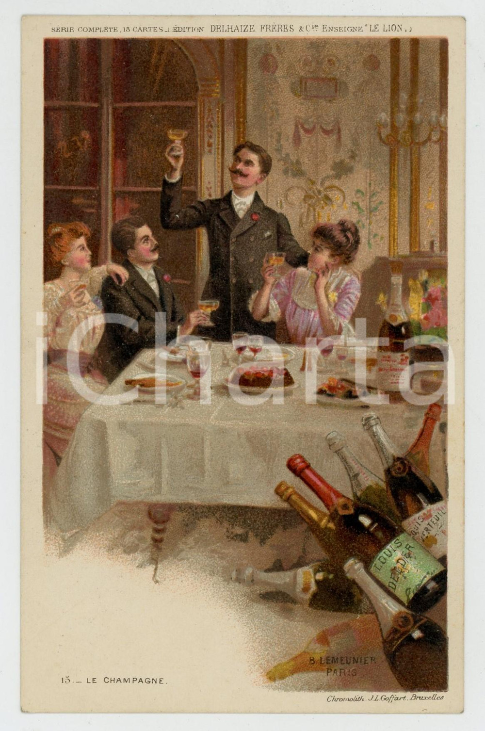 Cartolina originale da collezione 1910 ca Artist Basile LEMEUNIER  DELHAIZE FrÃ¨res  Le champagne Postcard nÂ°15 1