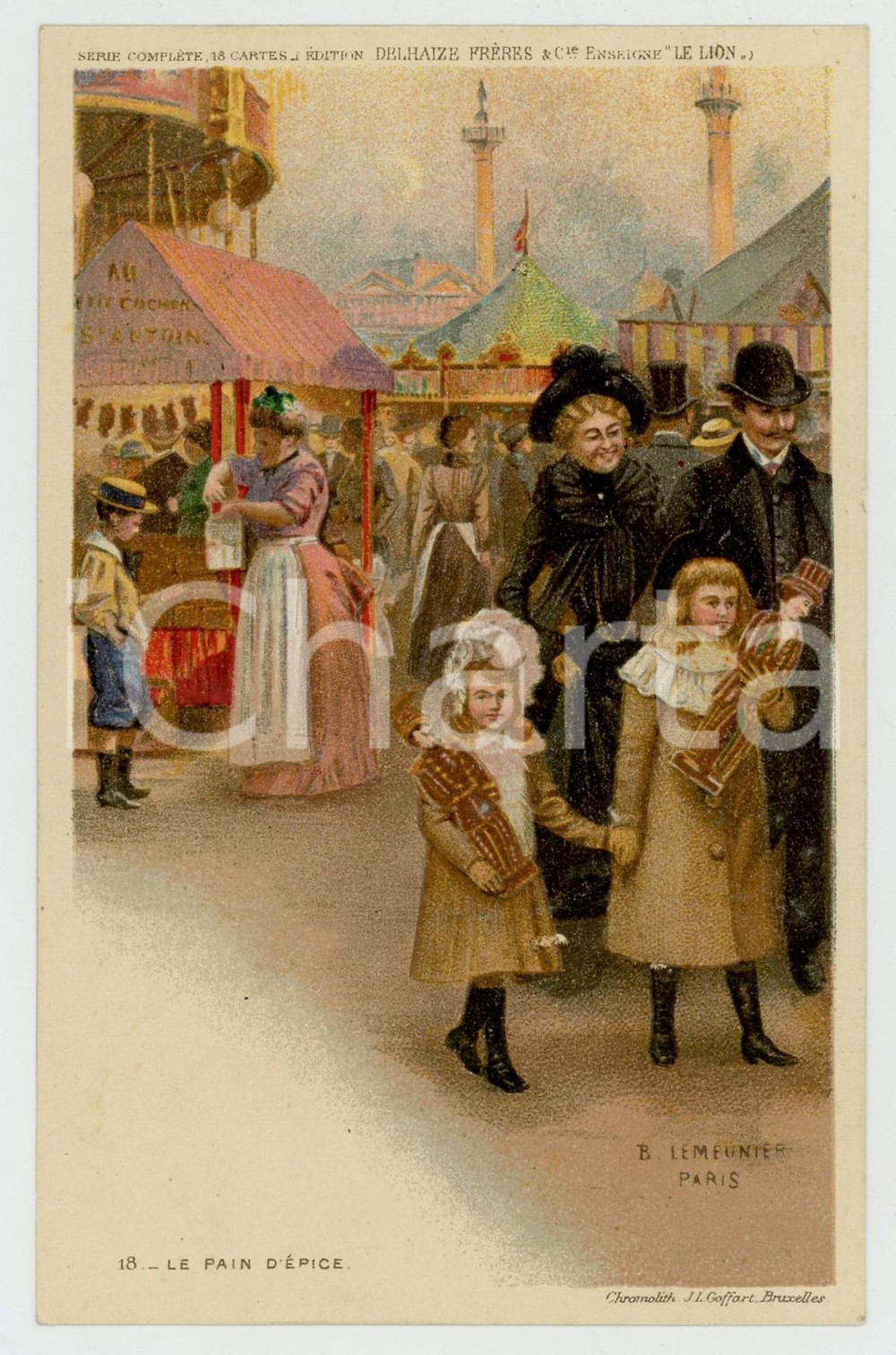 Cartolina originale da collezione 1910 ca Artist Basile LEMEUNIER  DELHAIZE FrÃ¨res  Pain d Ã©pice Postcard nÂ° 18 1