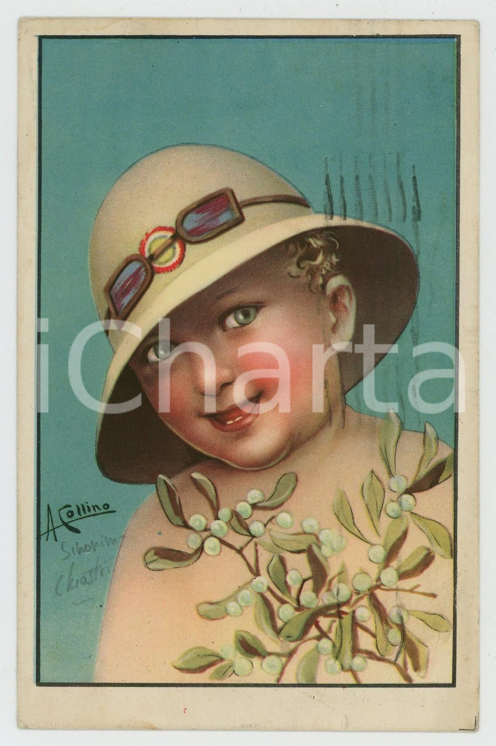 1936 Artista Antonio COLLINO - BUON ANNO Bambino esploratore AOI - Cartolina FP  Cartolina postale d'epoca, viaggiata.CONDIZIONI: FAIR (smussature agli angoli)FORMATO: FP    originale e autentica 1