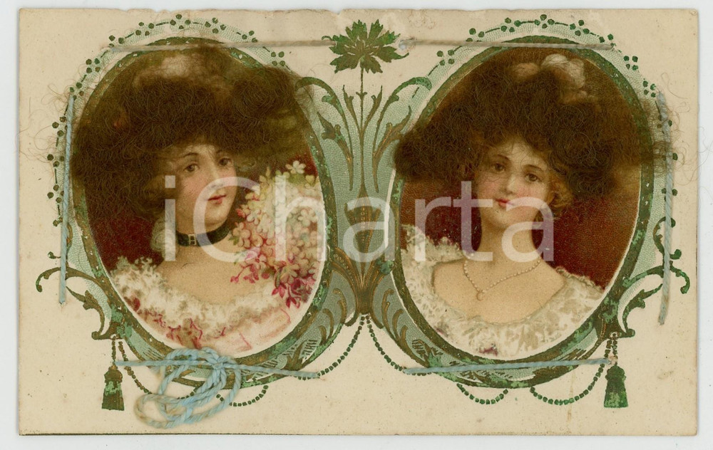 1920 ca REAL HAIR old postcard - Portrait of two women - Embossed FP NV Cartolina postale d'epoca, con inserti reali, non viaggiata.CONDIZIONI: FAIRFORMATO: 9x14 cm    originale e autentica 1