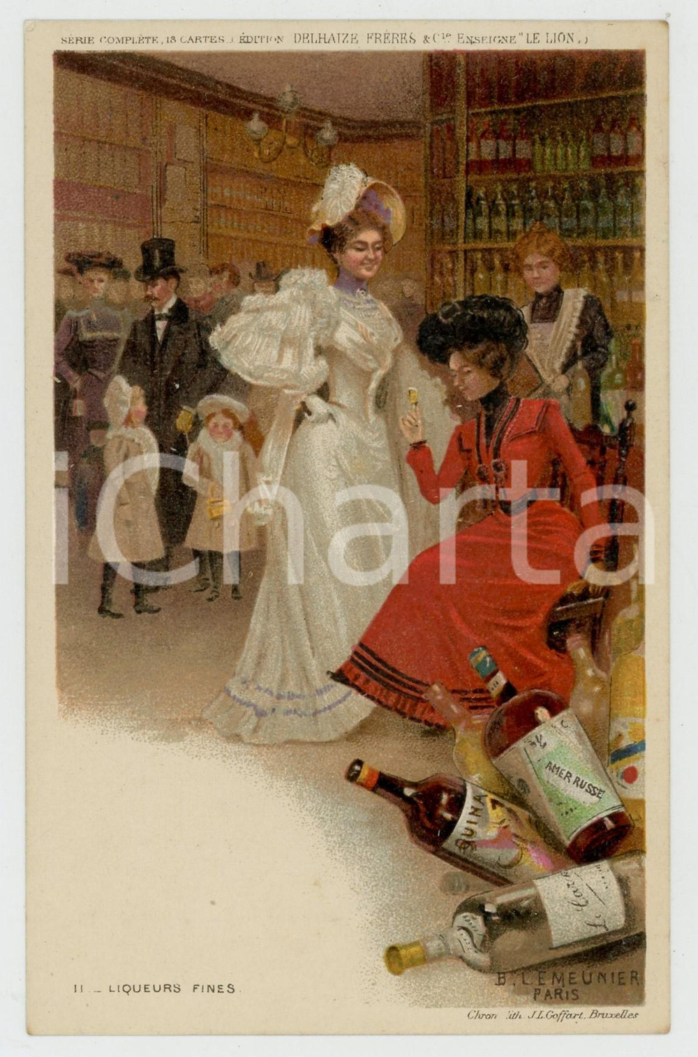 Cartolina originale da collezione 1910 ca Artist Basile LEMEUNIER  DELHAIZE FrÃ¨res  Liqueurs fins Postcard nÂ°11 1