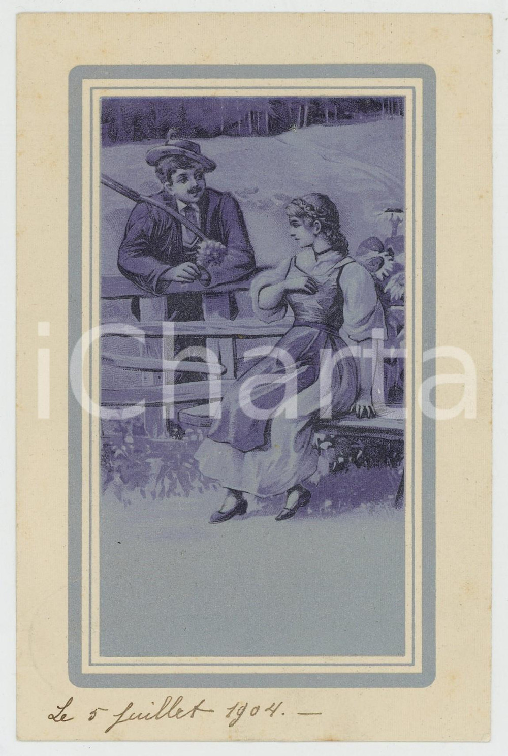 1904 GERMANY Romantic scene - Siedenkarte - Silk woven postcard  Cartolina postale d'epoca, con immagine centrale stampata su seta, viaggiata.CONDIZIONI: GFORMATO: FPEDITORE: H. M. Kreiger - Krefeld    originale e autentica 1