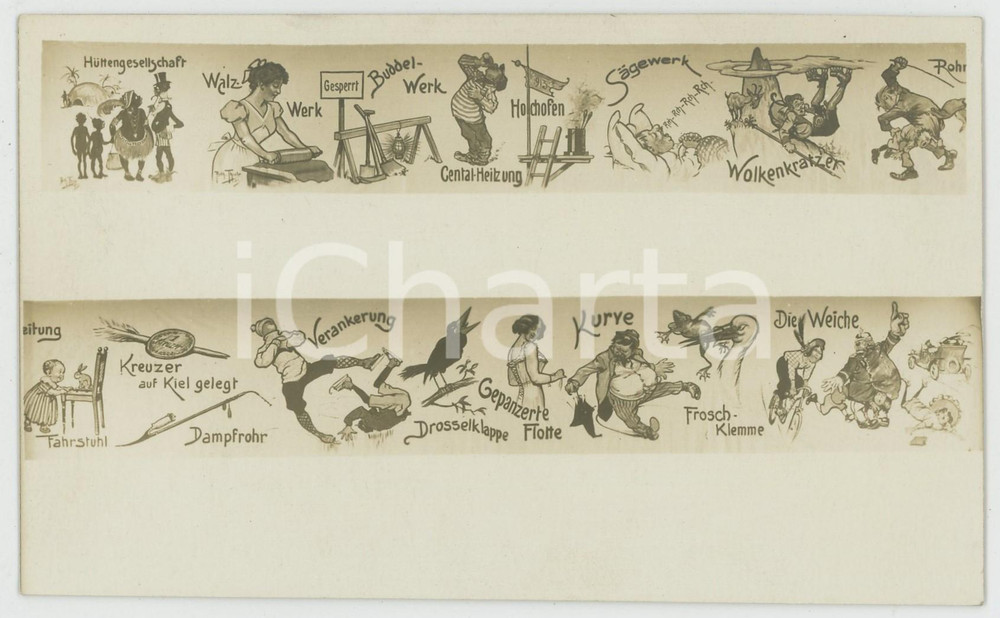 1915 ca Artist Arthur THIELE - Advertising illustrations *RARE RPPC Postcard (2)  Rara cartolina postale d'epoca. GOOD/buono  Formato: 14x9 cm originale e autentica 1