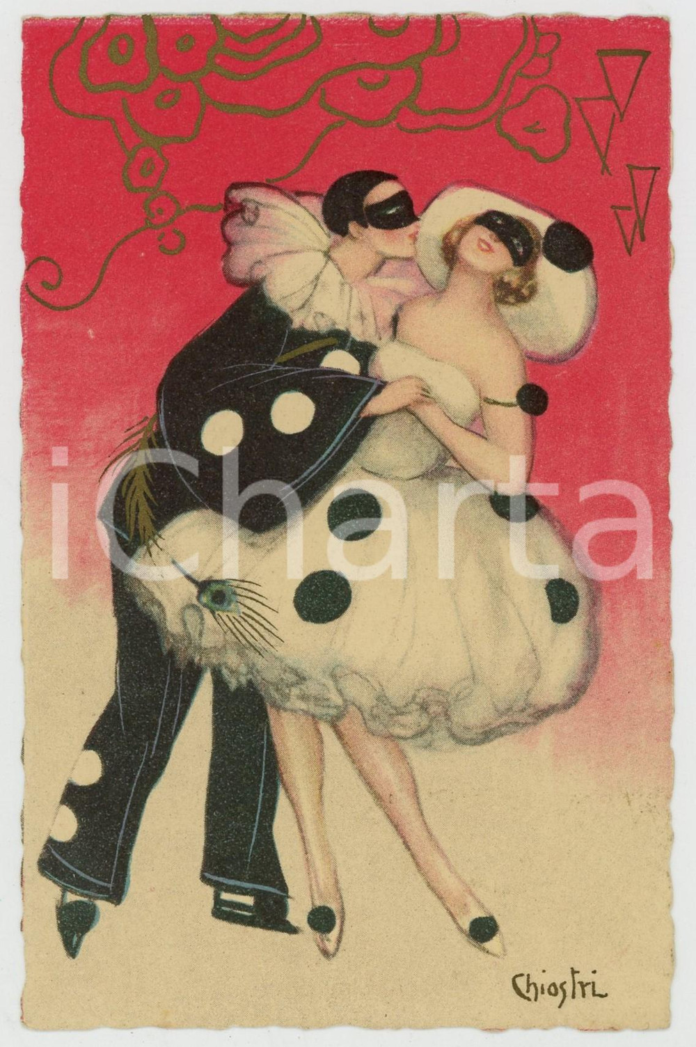 1910 ca ART DECO Pierrot balla con innamorata - ill. Sofia CHIOSTRI *Cartolina  Cartolina postale d'epoca, non viaggiata.CONDIZIONI: GFORMATO: FP    originale e autentica 1