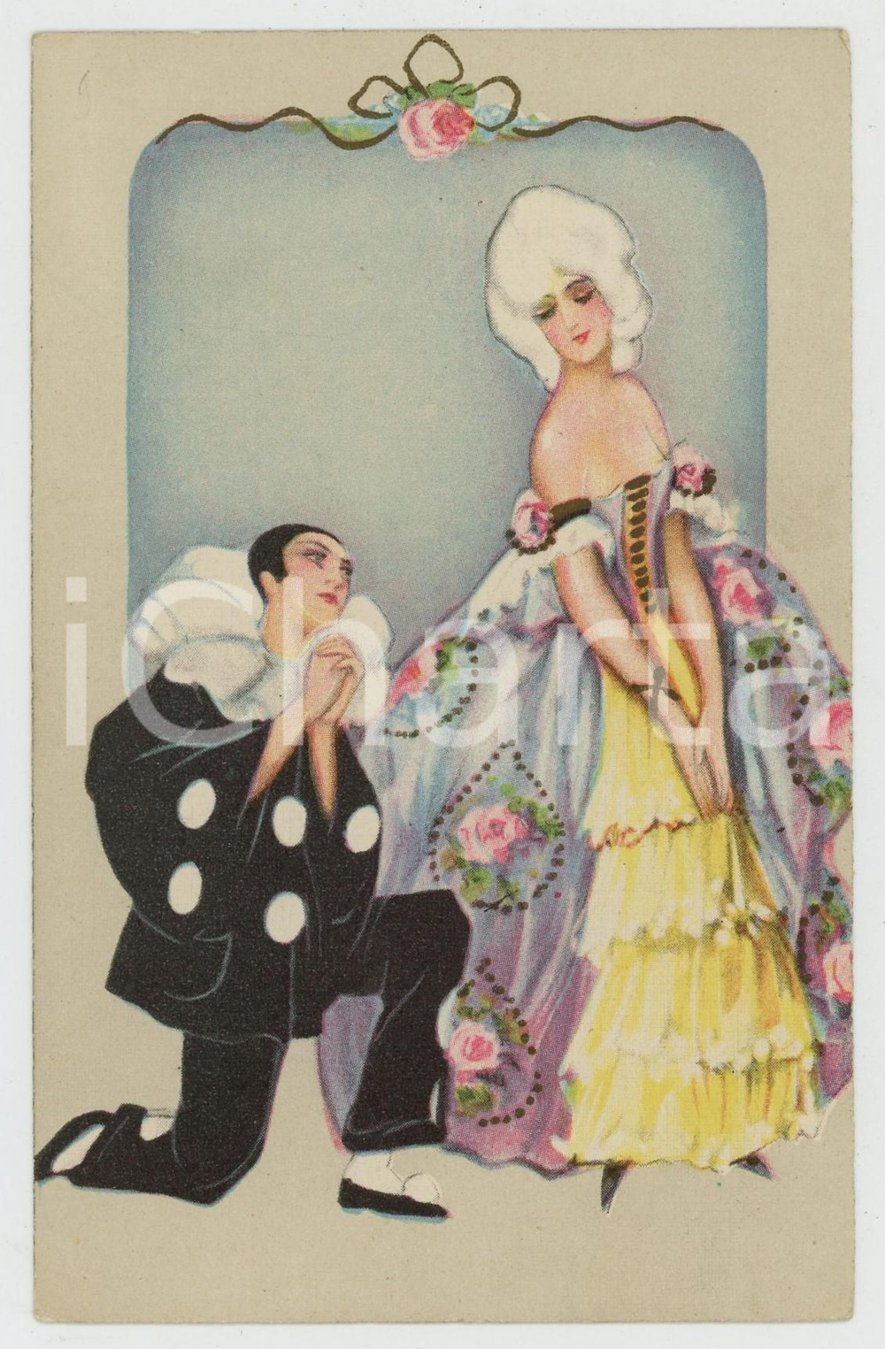 1910 ca ART DECO Pierrot e Colombina - ill. Sofia CHIOSTRI - Cartolina  Cartolina postale d'epoca, non viaggiata.CONDIZIONI: GFORMATO: FP    originale e autentica 1