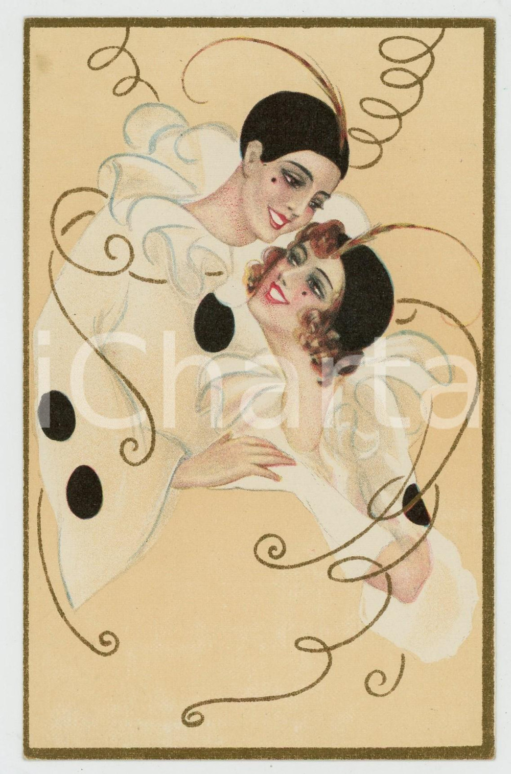 1910 ca ART DECO Pierrot - Innamorati - ill. CHIOSTRI *Cartolina  Cartolina postale d'epoca, non viaggiata.CONDIZIONI: G (lieve macchia al recto)FORMATO: FP    originale e autentica 1