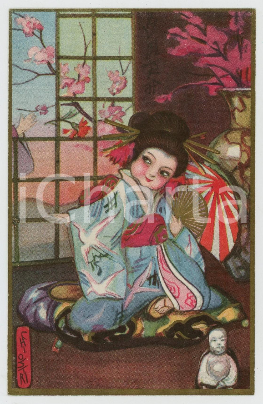 1910 ca ART DECO Giappone - Danza di una geisha - ill. CHIOSTRI *Cartolina  Cartolina postale d'epoca, non viaggiata.CONDIZIONI: GFORMATO: FP    originale e autentica 1