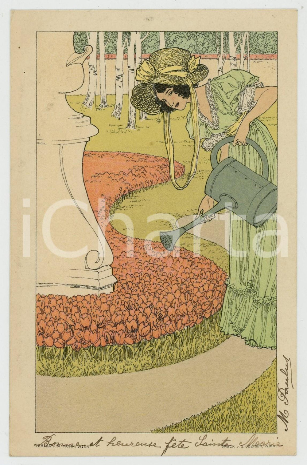 1904 AUSTRIA Woman watering flowers *Old postcard M. MUNK  Cartolina postale d'epoca, scritta ma non viaggiata. GOOD/buono  Formato: 9x14 cm originale e autentica 1
